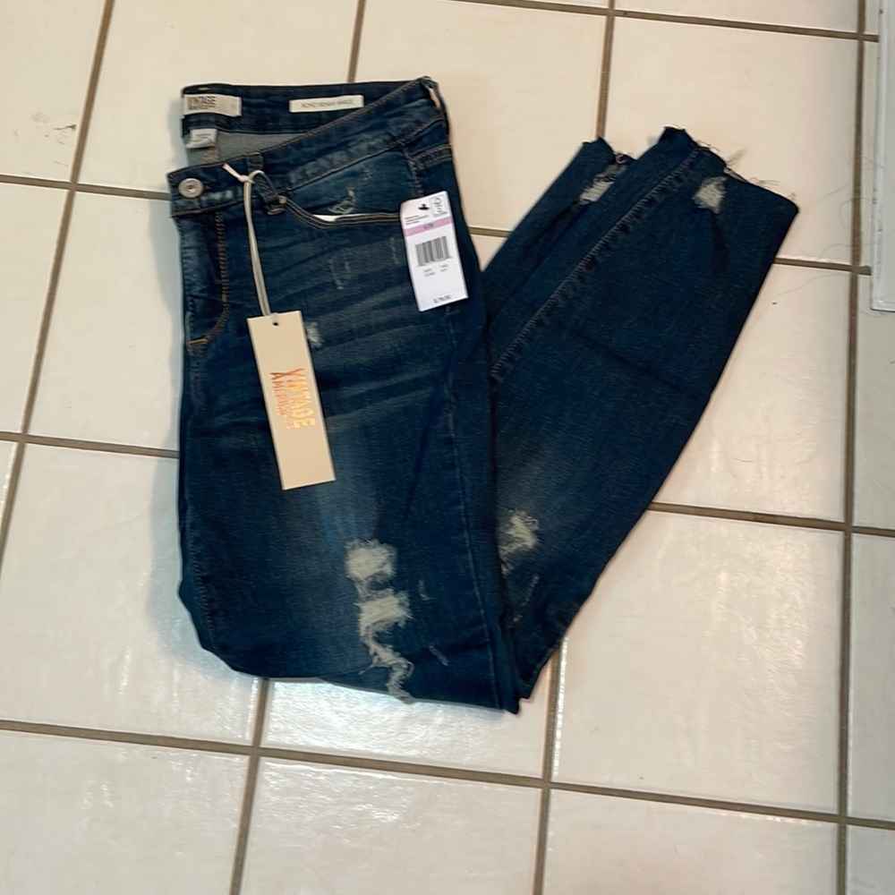 Vintage America distressed skinny ankle jeans.